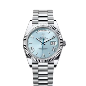 Rolex Day-Date 40 Platinum - Fluted / Ice Blue - Roman
